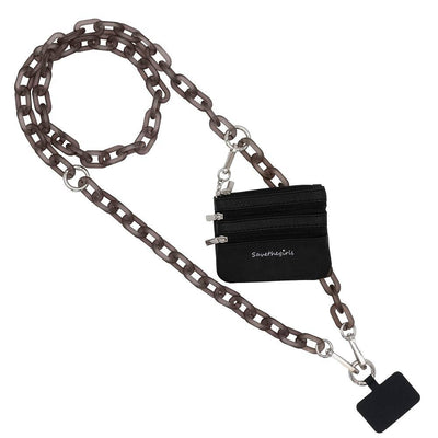 Clip & Go Crossbody Ice Chain Phone Accessory : White Chain with Golden Pouch