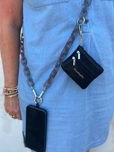 Clip & Go Crossbody Ice Chain Phone Accessory : Black Chain with Black Pouch