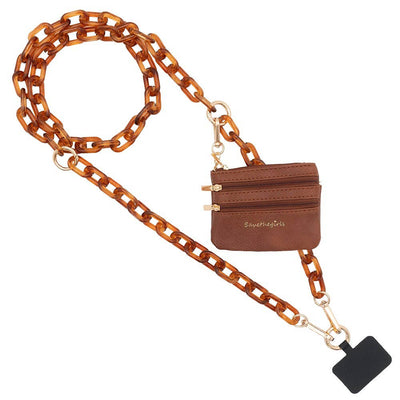 Clip & Go Crossbody Ice Chain Phone Accessory : White Chain with Golden Pouch