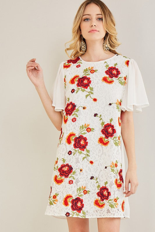 Lace & Floral Shift Dress
