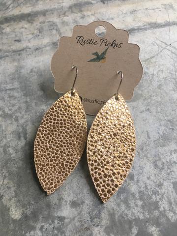 Gold Ray Leather Leaf Earrings