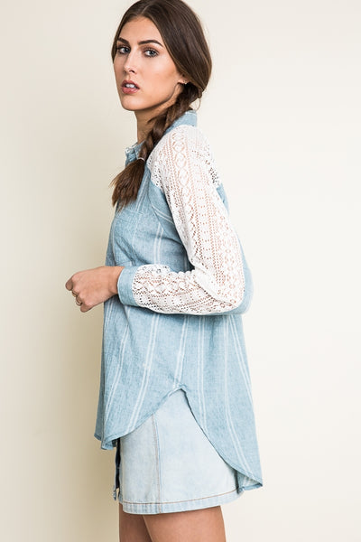 Chambray & Lace Top