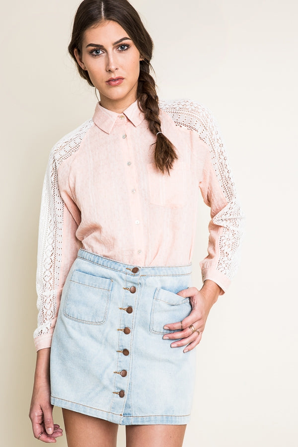 Chambray & Lace Top
