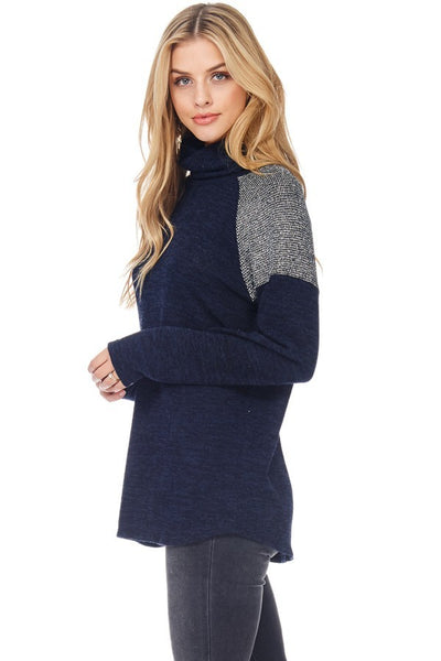 Navy and Silver Cowl Neck Sweater