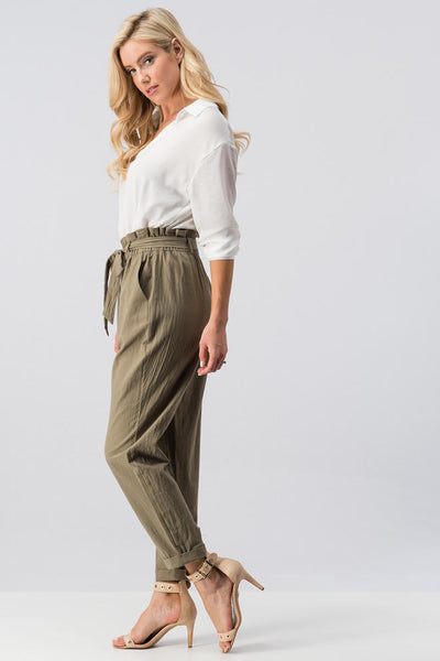 Folded Pegged Pants with Tie