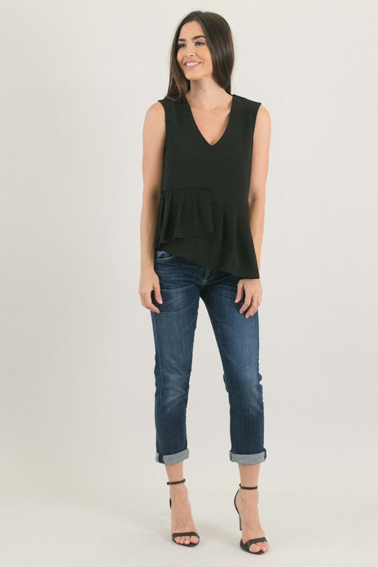 Black Pleated Peplum Top