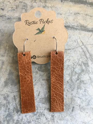 Worn Brown Leather Bar Earrings