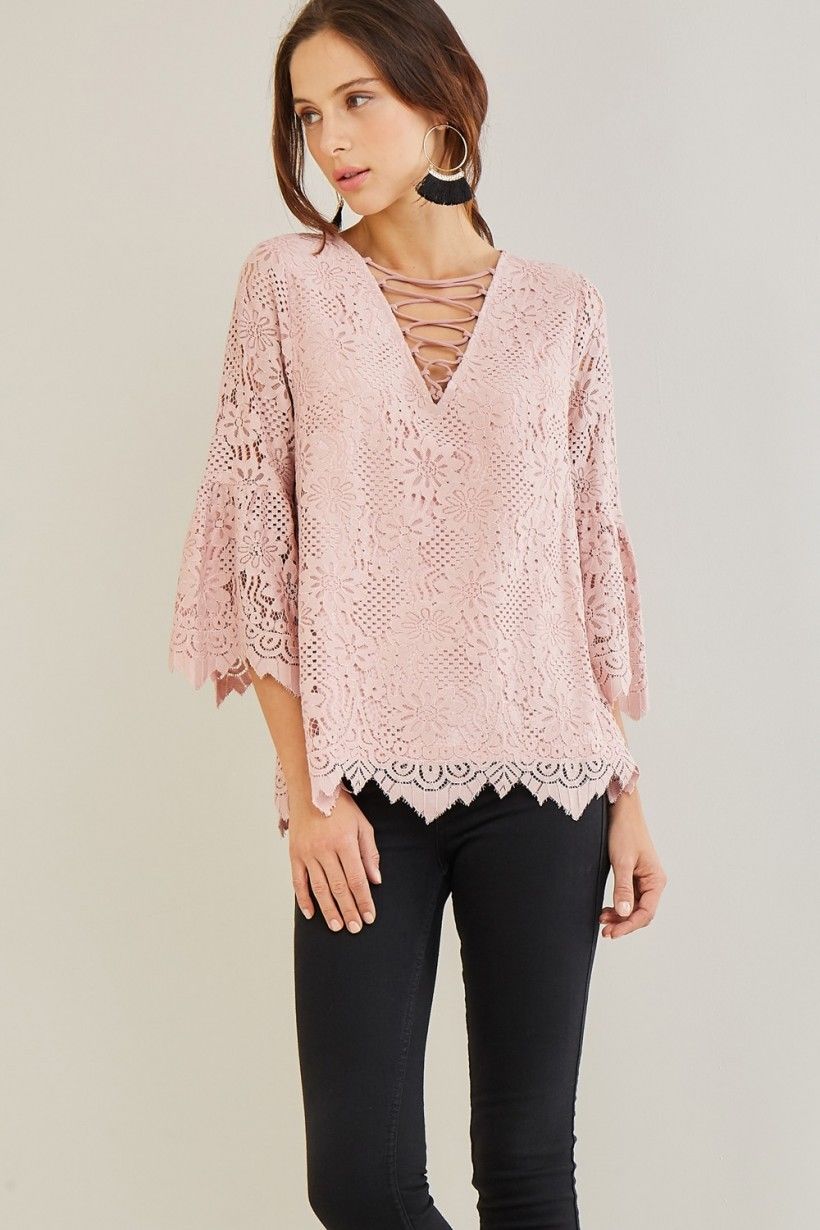 Dusty Rose Floral Lace Top