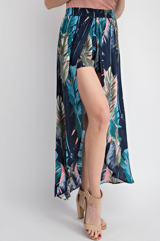 Tropical Shorts with Maxi Skirt