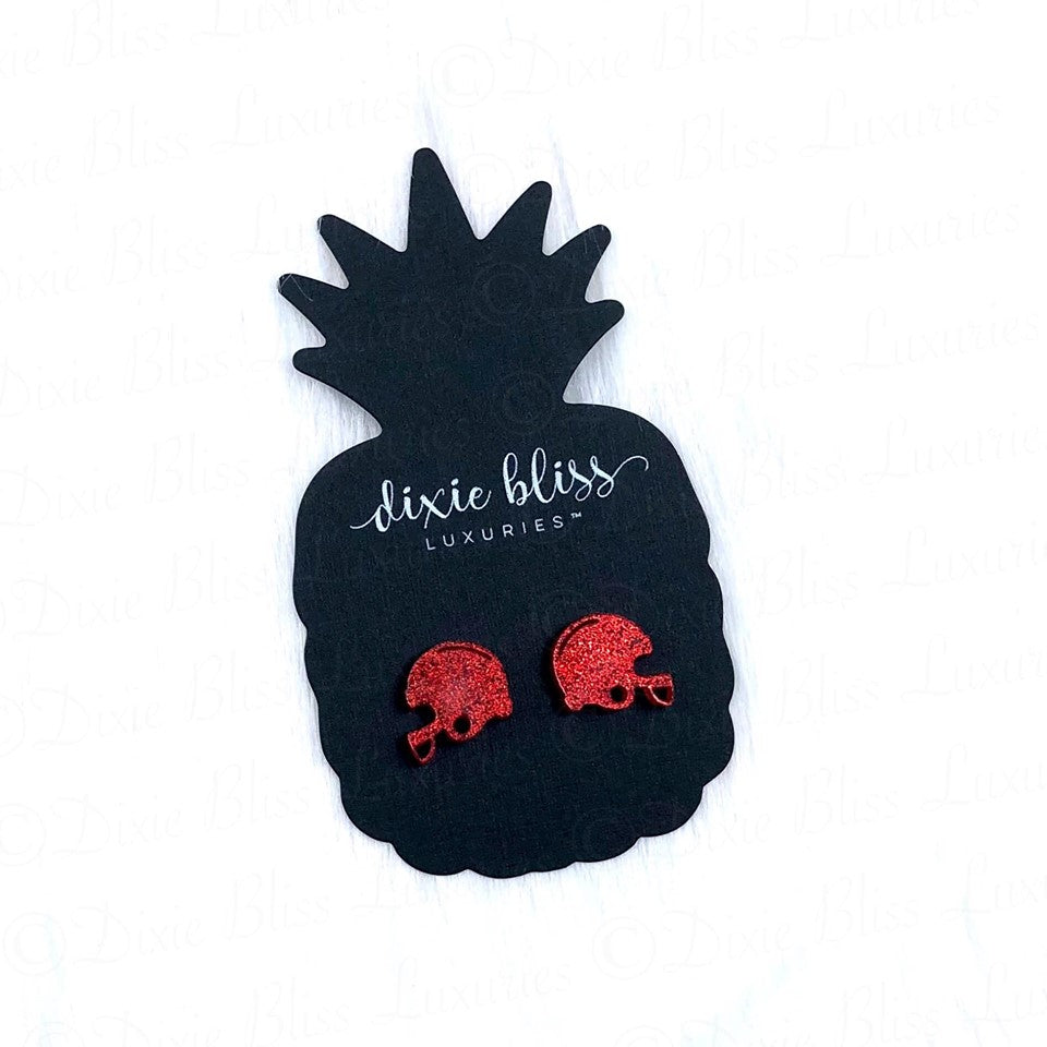 Red Glitter Helmet Earrings