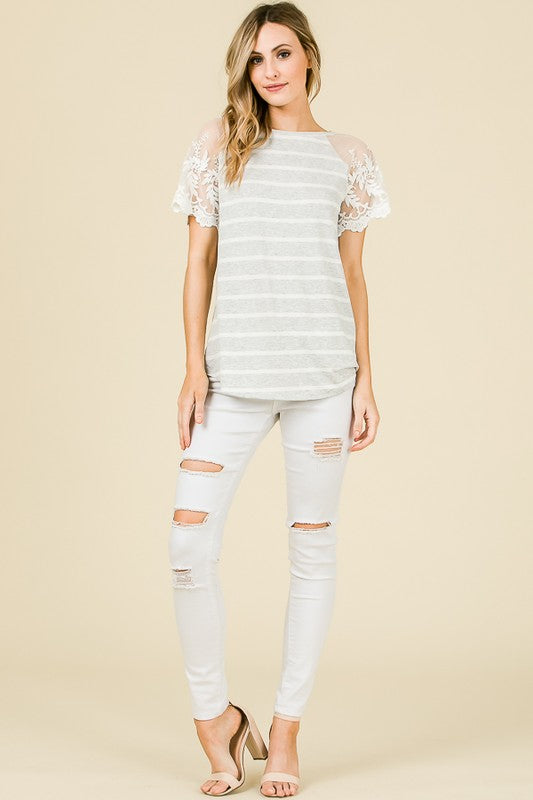 Lace Sleeve Raglan Top