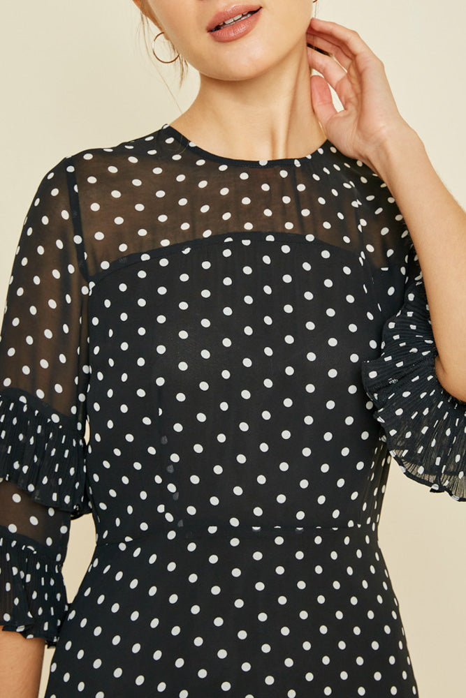 Pleated Polka Dot Shift Dress
