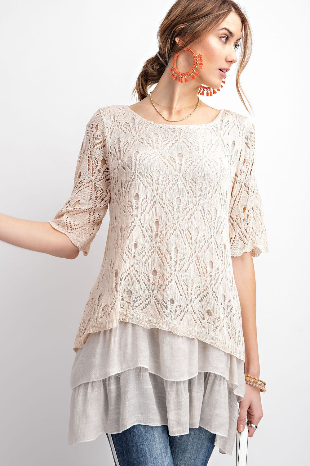 Ruffled Knit Babydoll Top