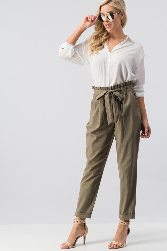Folded Pegged Pants with Tie