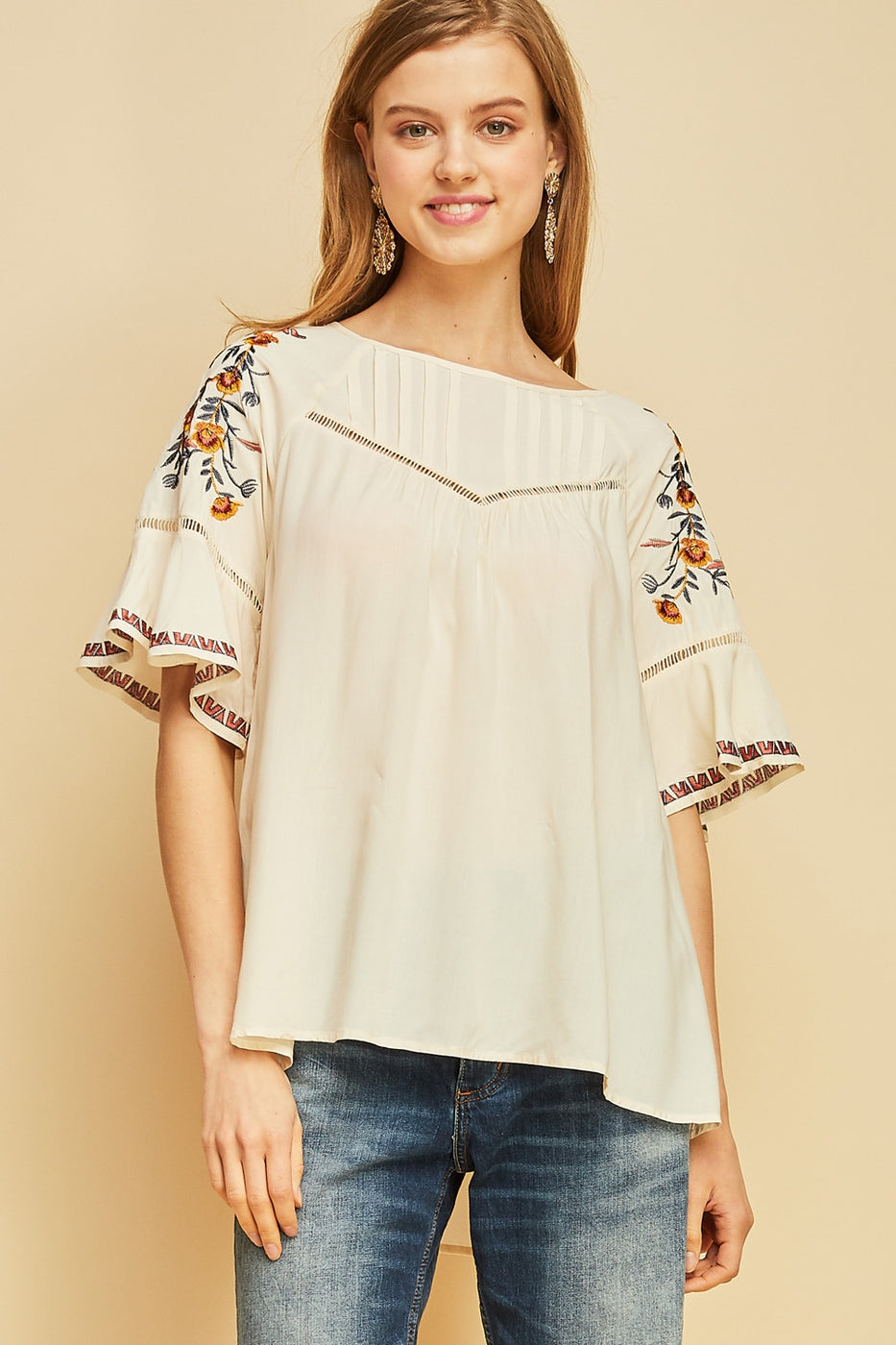 Embroidered Peasant Top