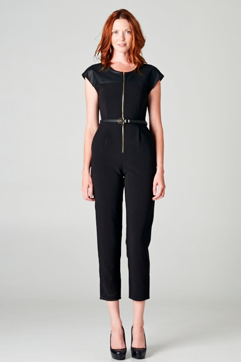 Leather Sleeve Jumpsuit