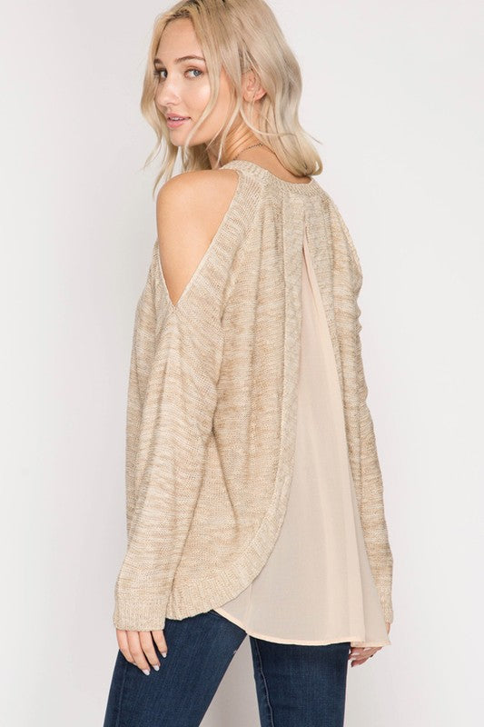 Split Back Cold Shoulder Sweater