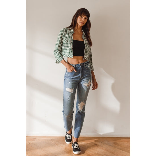 High-Rise 90's Distressed Skinny Jean with Raw Hem