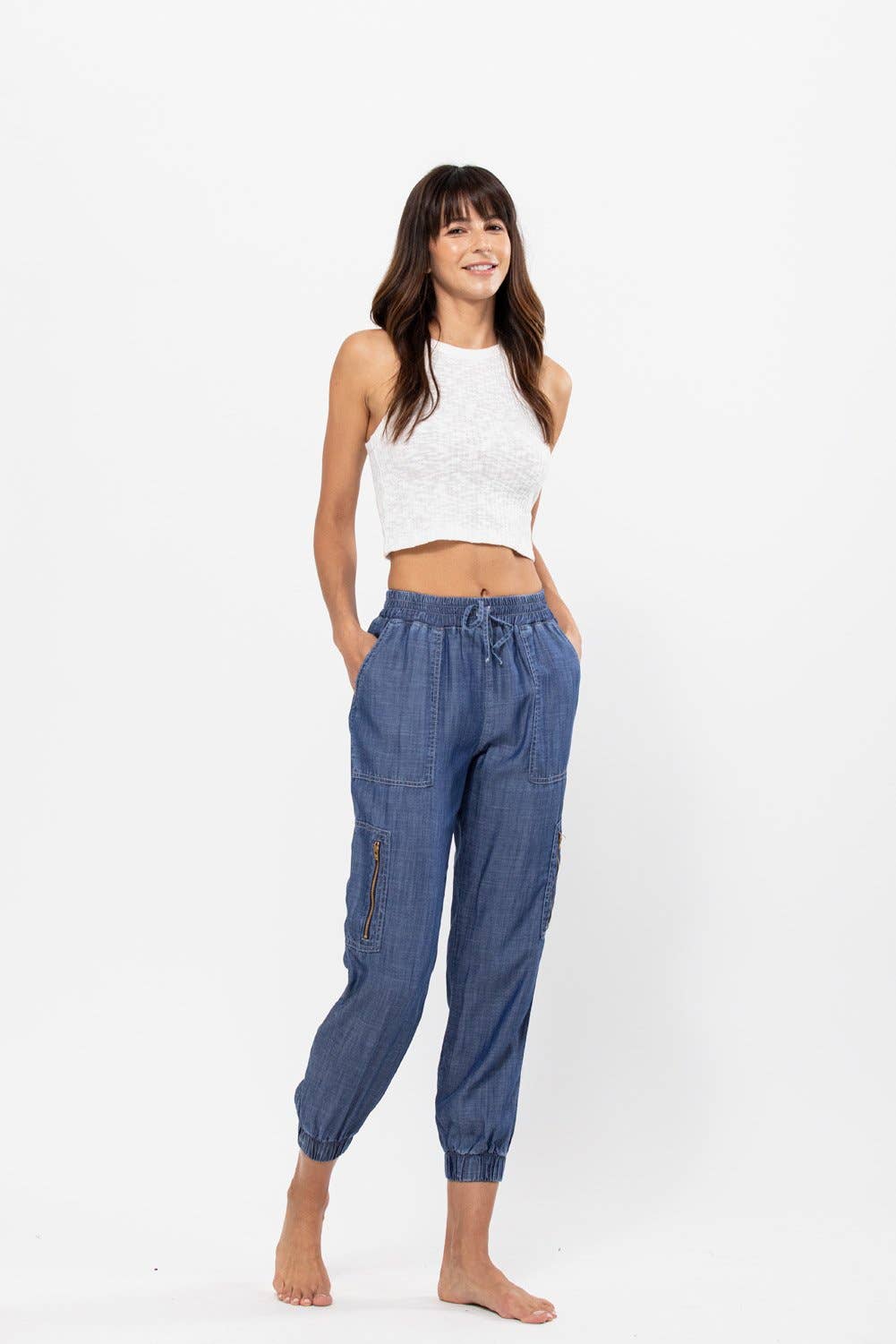 Denim Joggers with Cargo Pockets